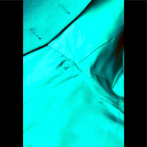 VTG 80s Black Velvet trim peplum jacket & mini skirt 10P worsted wool crêpe teal - Picture 6 of 16